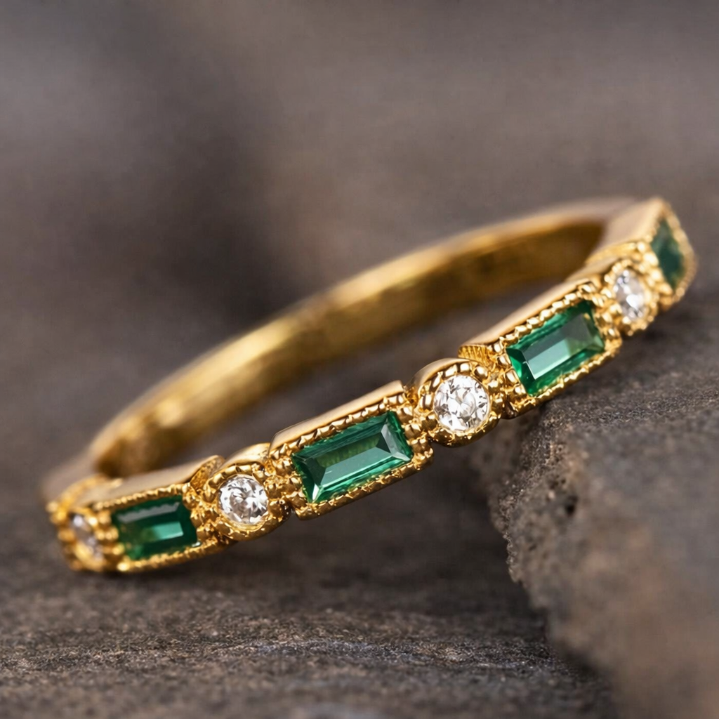 Anello Naturale Con Cristallo Verde