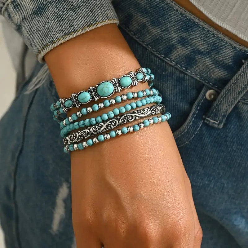 Set di bracciali boho con perline turchesi